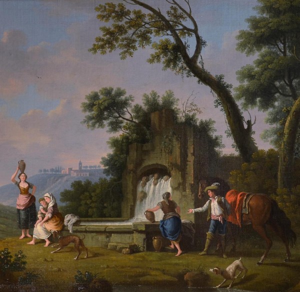 Landscape with fountain and figures by Francesco Zuccarelli